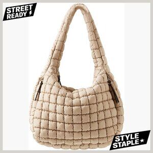 Large Quilted Puffer Tote Crossbody Bag Nylon Shoulder Bag